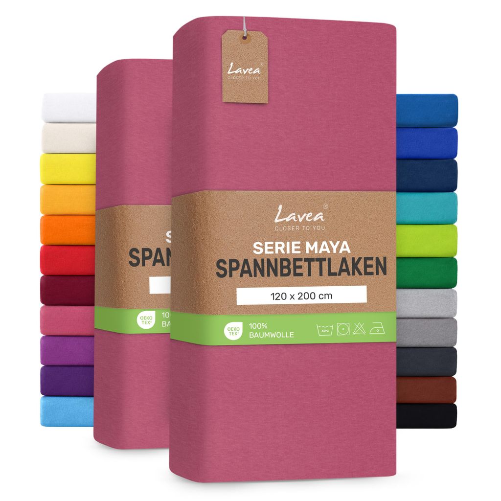 Lavea® 2er Pack Jersey Spannbettlaken 120x200cm, 100% Produktbild 