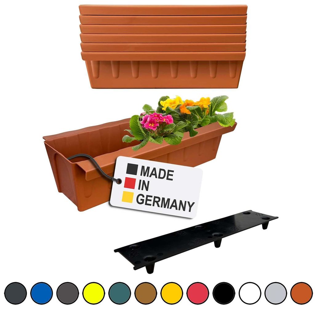 BURI 6 Euro-Paletten Blumenkästen-Einsätze inkl. Bewässerungsmatte | mit Hängesystem zum Einhängen | 37,3cm Terrakotta | Pflanzkasten für Eur...