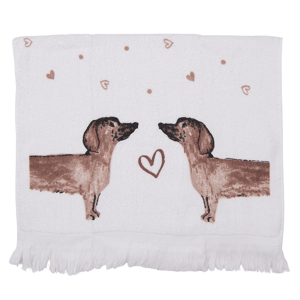 Clayre & Eef Gästehandtuch 40x66 cm Beige Braun Baumwolle Dackel