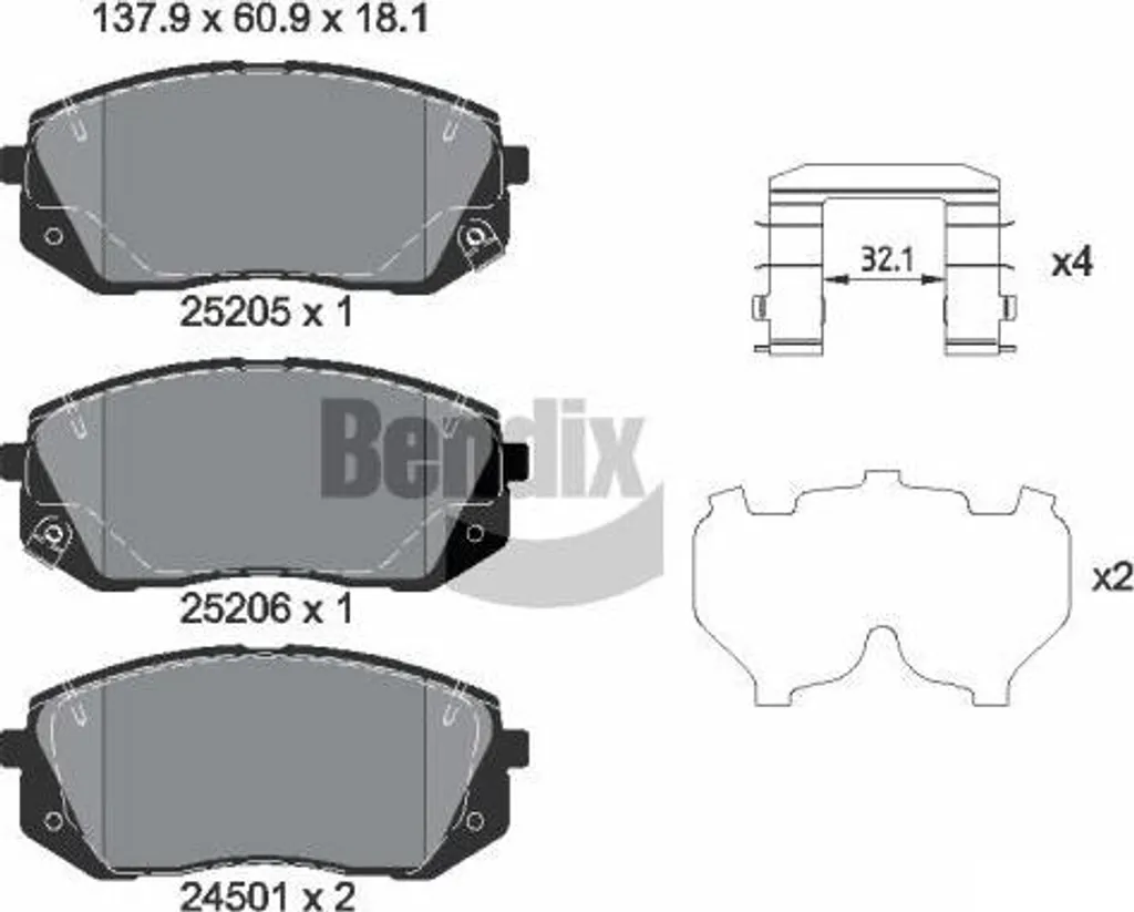 Plaquettes de frein BENDIX BPD1605 haute durabilité pour Hyundai Kona OE