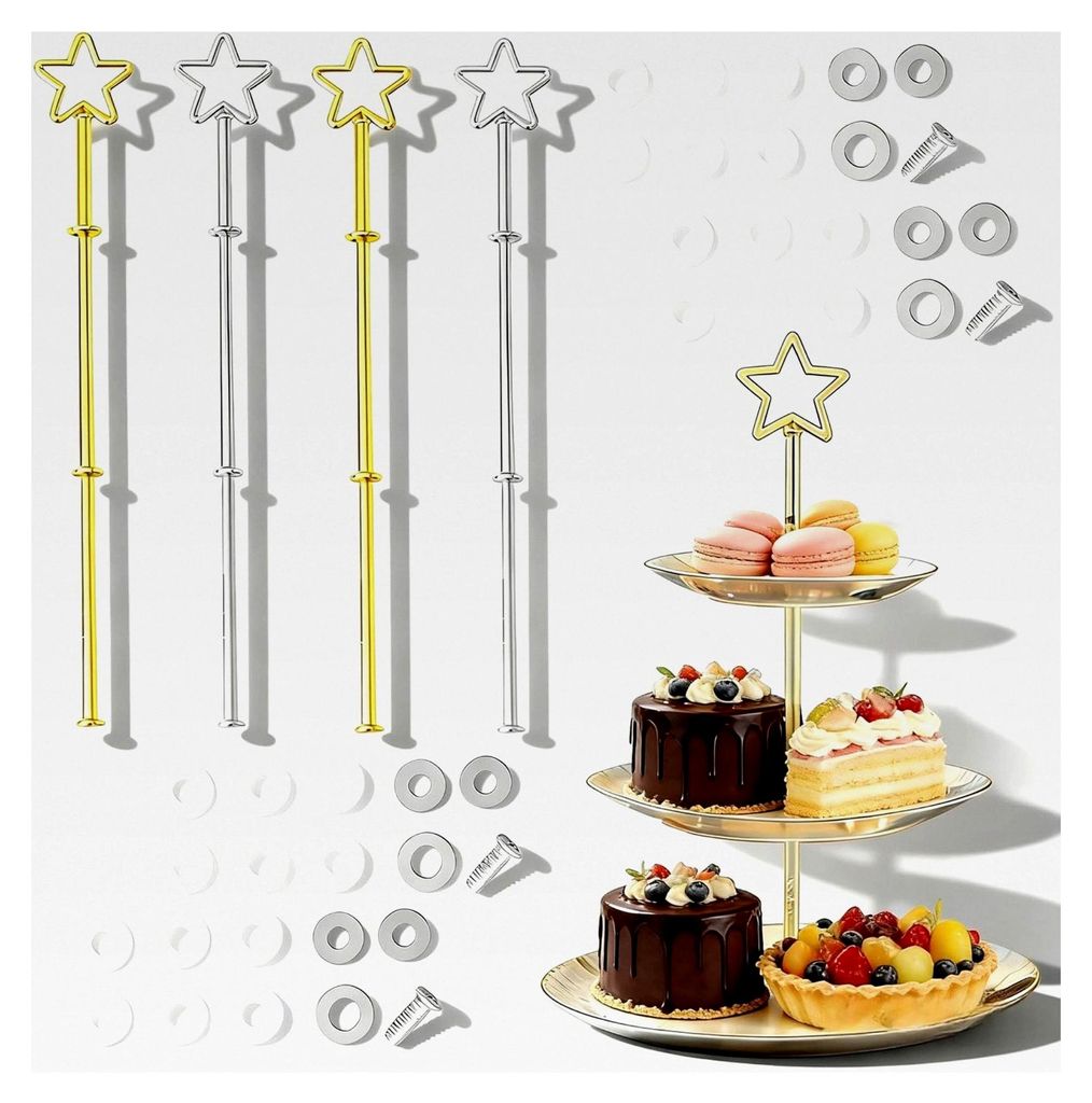 4-teiliges Set Etagerenstangen, Zinklegierung 2 bis 3 Etagen für Tortenhalter, Stern-Design Etageren-Bausatz, Einfache Installation Metallstangen ...