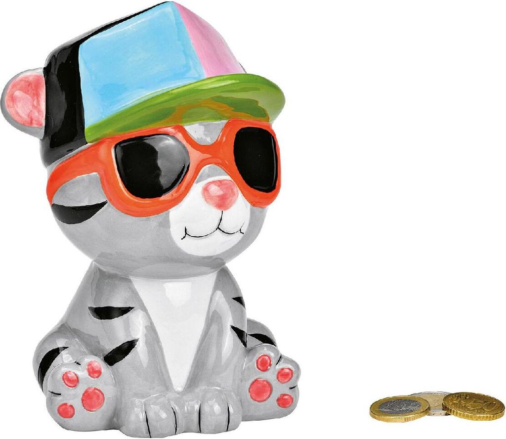 Keramik Spardose Katze mit Mütze Produktbild 