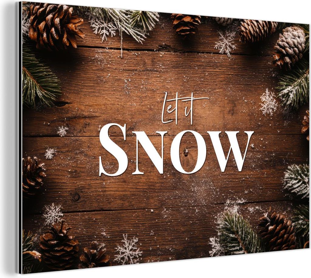 MuchoWow Wanddekoration Metall Metallbild Wandkunst 120x80 cm Schnee - Holzoptik - Zitat - Let it snow MuchoWow Aluminium Gemälde - Alu Bild