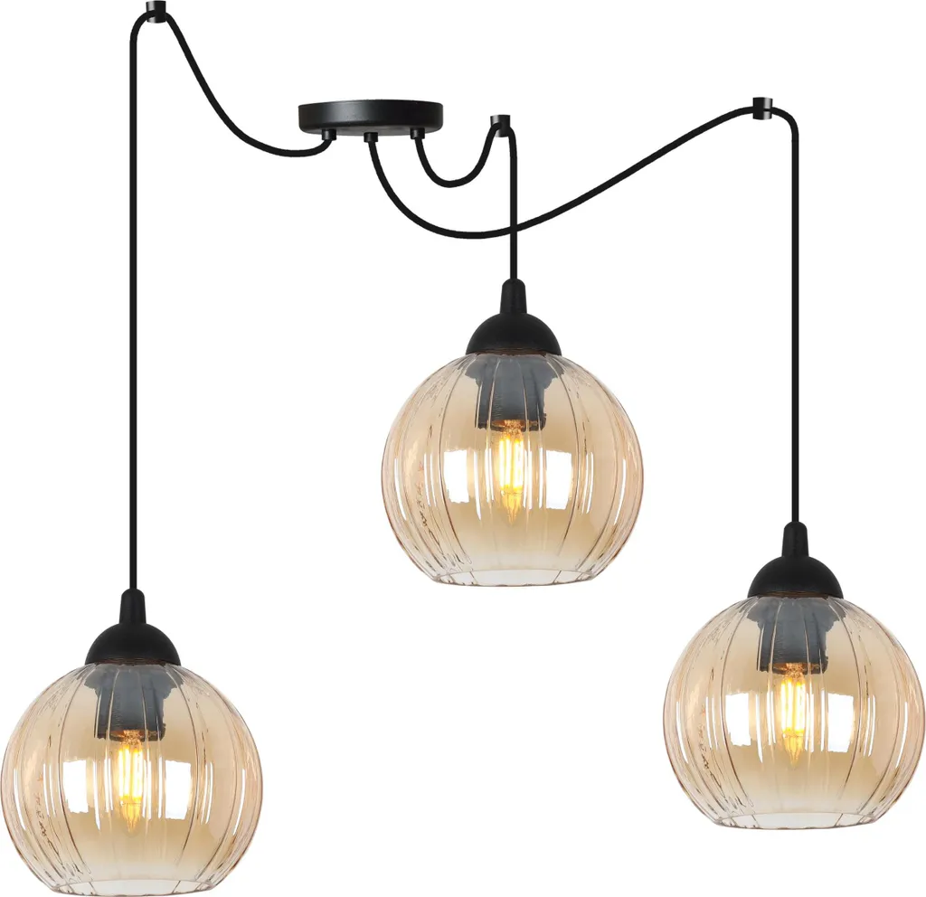 Suspension design araignée noire et verre miel 3xE27