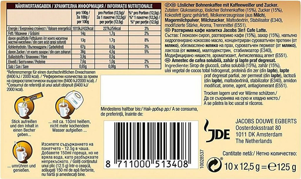 Jacobs 3in1 löslicher Kaffee, Typ Café Latte, Produktbild 3