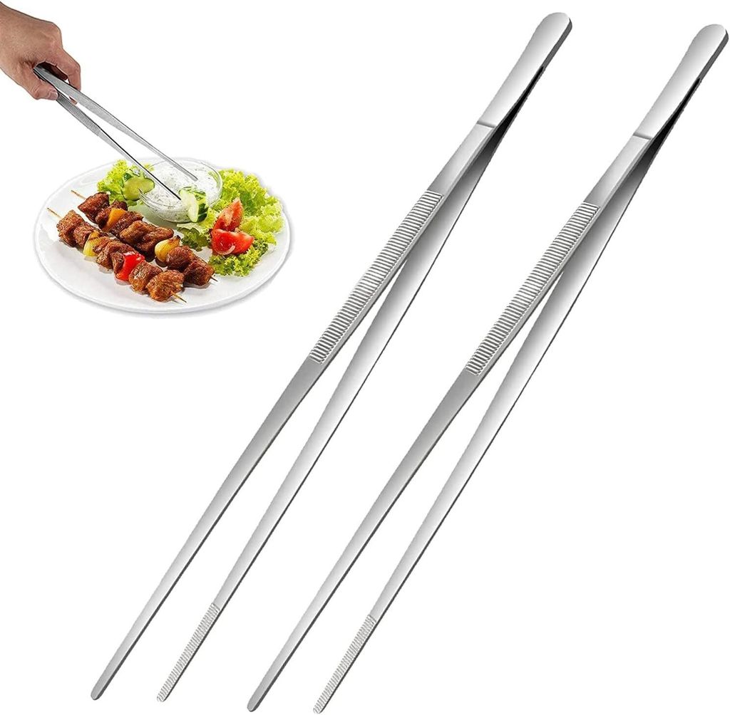 Stück Küchenpinzetten aus Edelstahl, 12 Zoll lange feine Pinzette, Lebensmittelzange zum Kochen, Zange mit präziser gezackter Spitze für chirur...