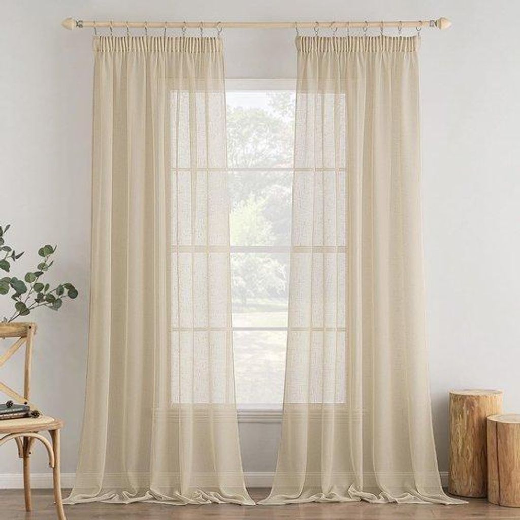 Linnen-Beige-Voile-Gordijnen-Set