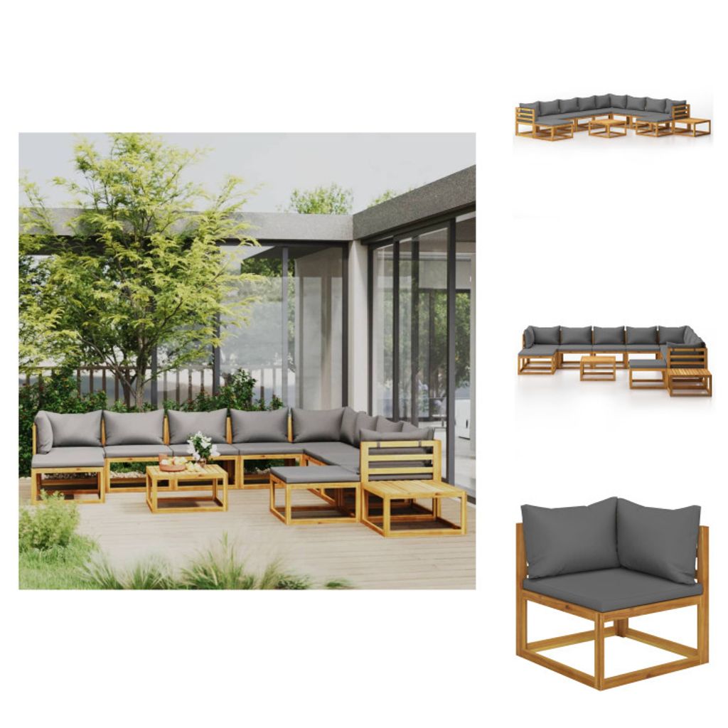 vidaXL 12-tlg. Garten-Lounge-Set mit Auflagen Massivholz Akazie - Gartenmöbel-Sets
