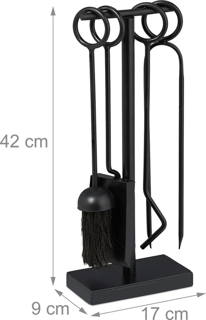 Relaxdays Set de 5 Couverts de Cheminée en Acier Noir Robuste 60 cm