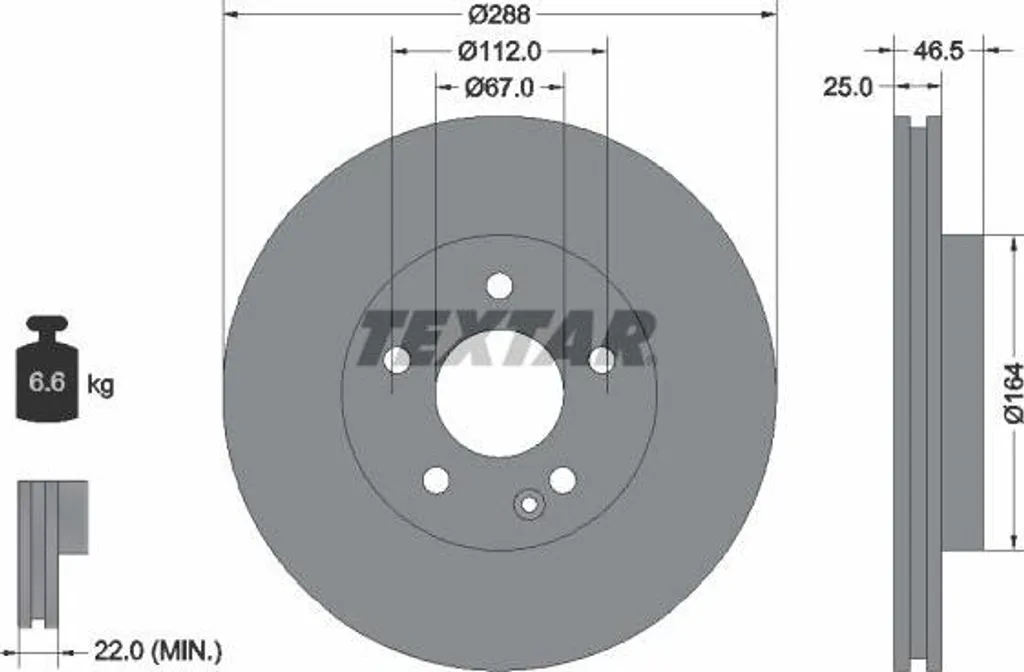 Disque de frein ventilé Textar 92287705 compatible Mercedes SLK et CLK