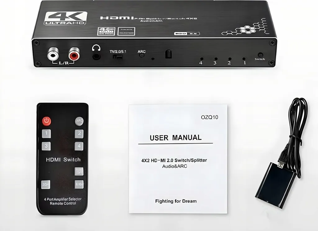 Switch Splitter HDMI 2.0 4X2 Matrix avec Sortie Optique et Audio Cinch