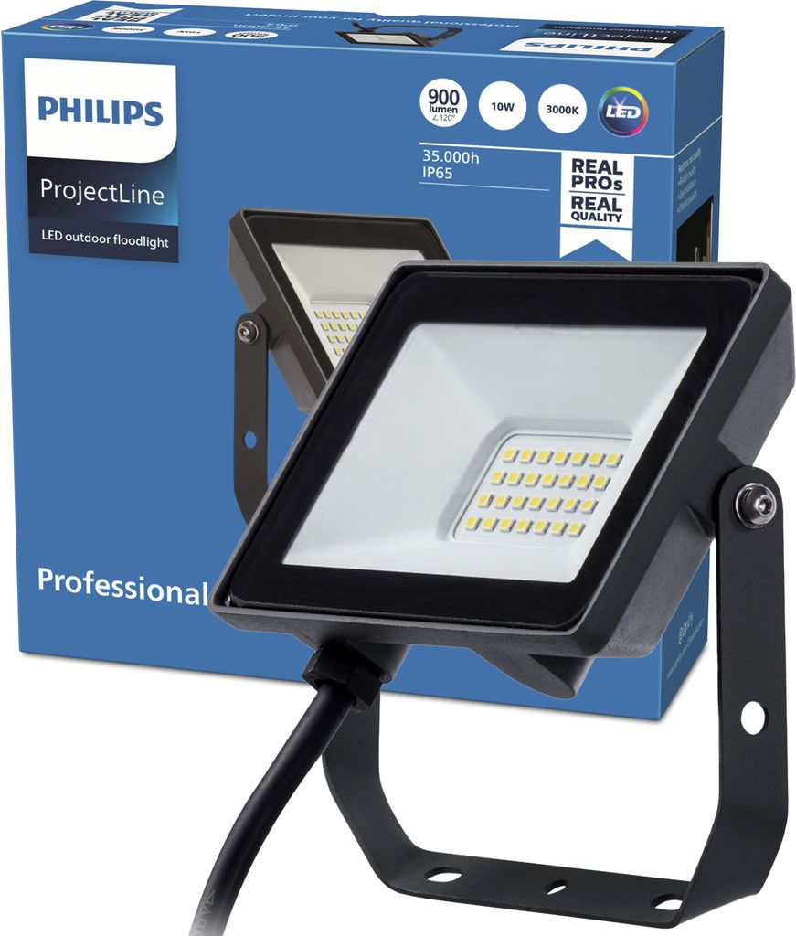 Philips Scheinwerfer, Schwarz, IP65, Metall, 10 W, LED, 3000 K