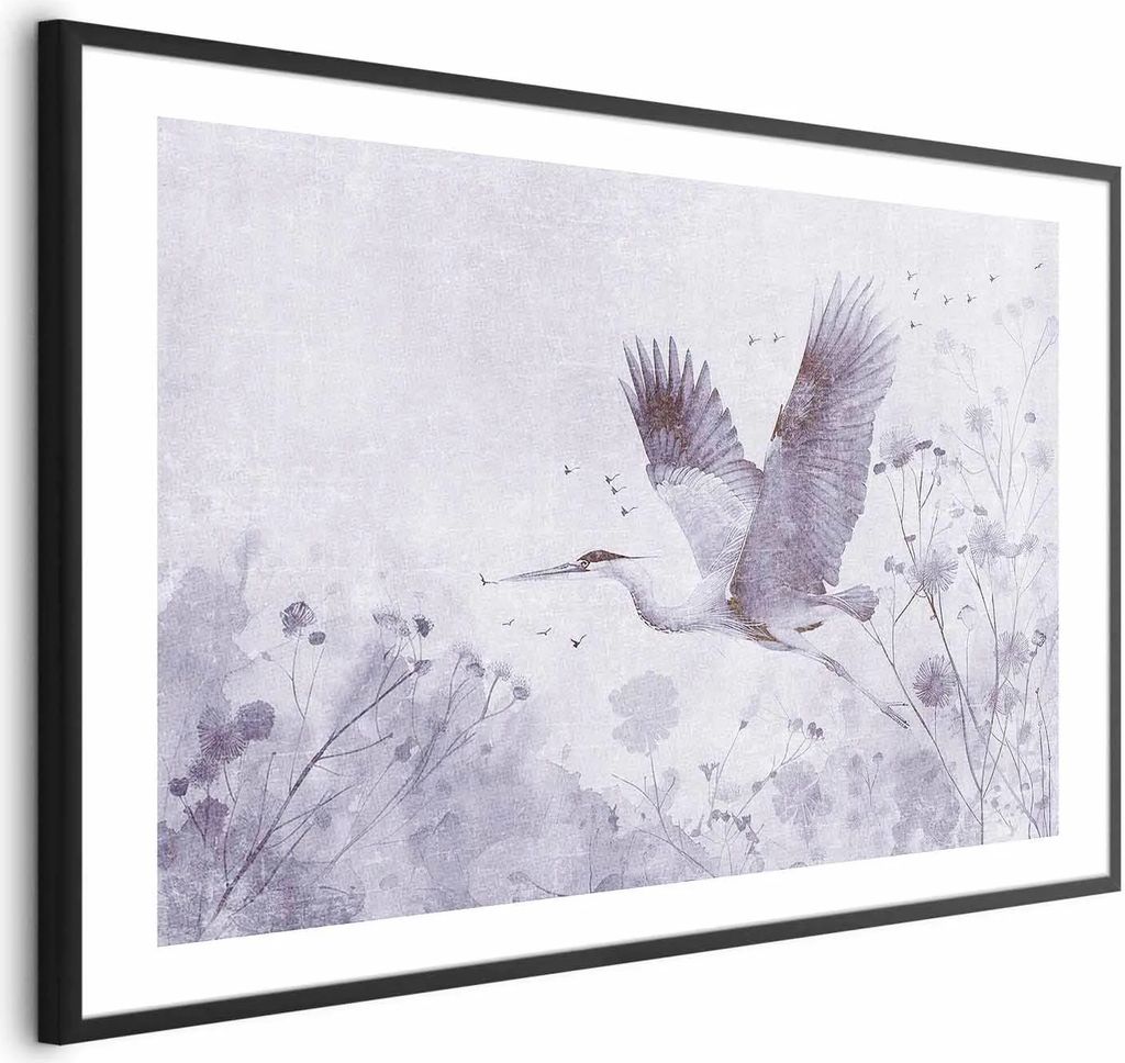 Posterpapier Poster - Majestic Flight - crane in flight in a monochromatic, cool color palette 42x29.7 cm Tiere g-H-10111-ao-a