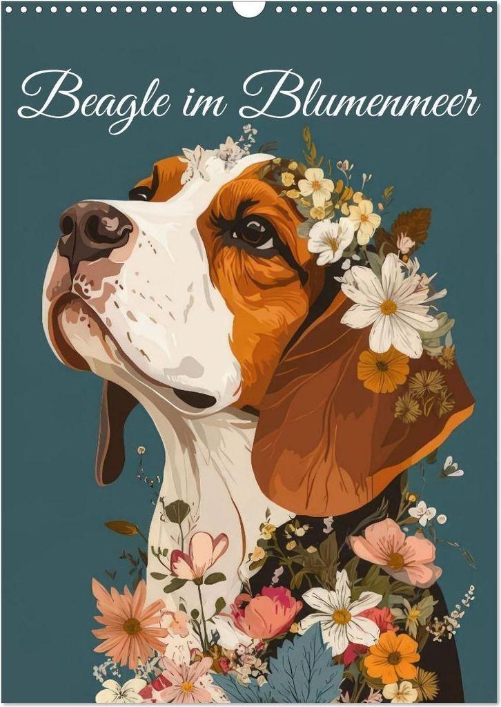 Beagle im Blumenmeer (Wandkalender 2026 DIN A3 hoch), CALVENDO Monatskalender