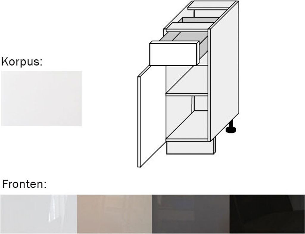 Kombi-Unterschrank (EST-D1SE/30) 30cm perlweiß matt Acryl Frontfarbe wählbar