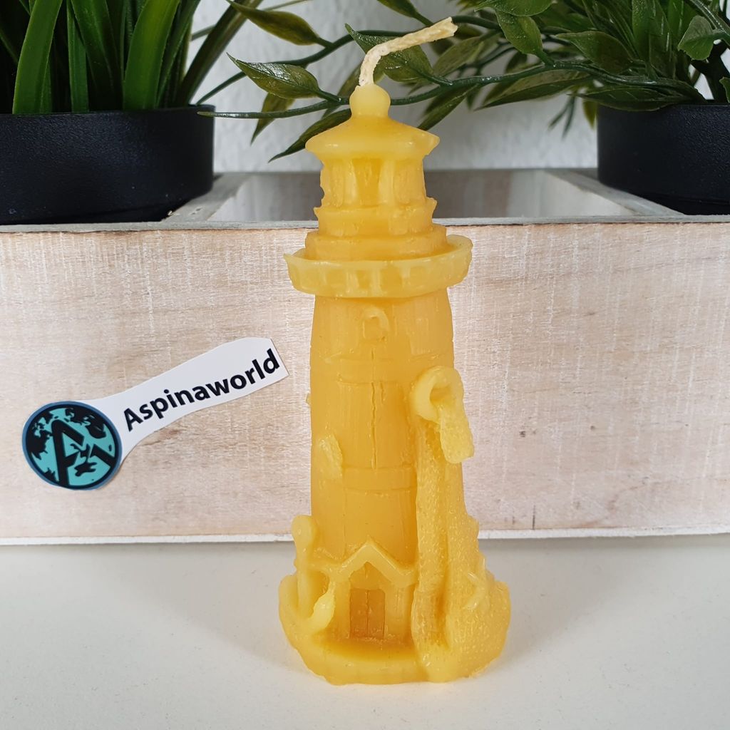 Bienenwachskerze als Leuchtturm Kerze 10 cm