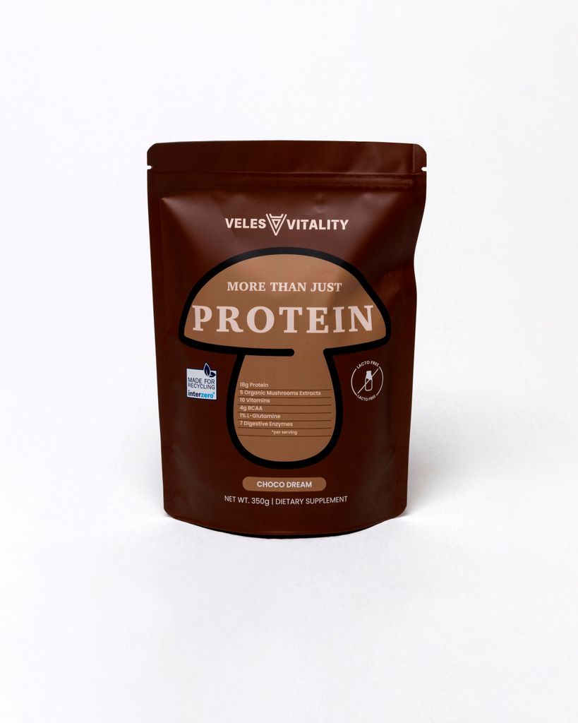 Veles Vitality – Mehr als nur Protein | Funktionelles Proteingetränk laktosefrei | 5 Pilzextrakte + BCAA + Vitamine + Enzyme | Schokolade 350 g