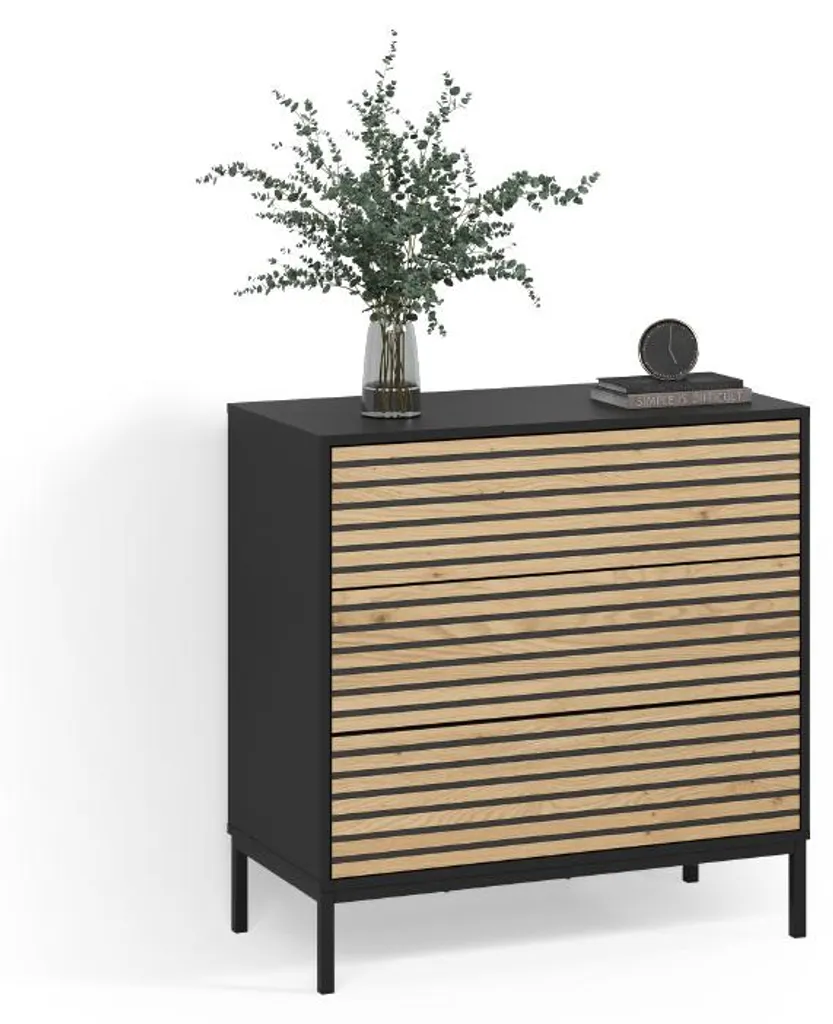 Commode Livinity Aterno Chêne Doré et Anthracite 2 Tiroirs Model 58763