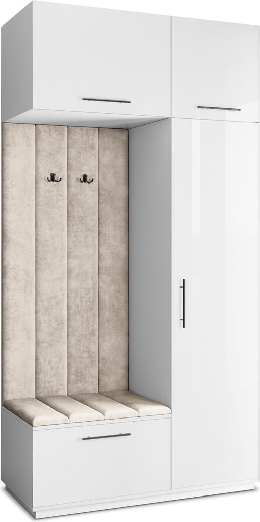Masseno Garderobe-Set REMA 120/240/60 cm Modern Garderobenschrank Weiß, Veloursstoff MONOLITH 04 (Beige)