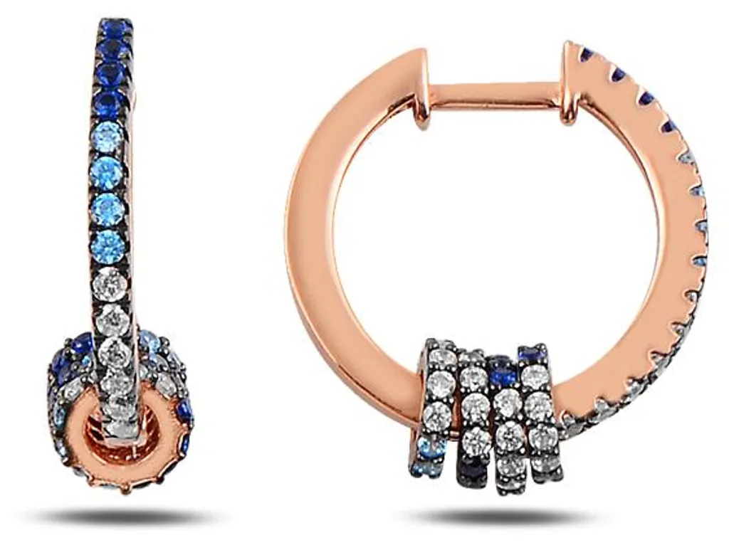 Créoles Halka Or Rose et Argent 925 avec pavage zircone en dégradé