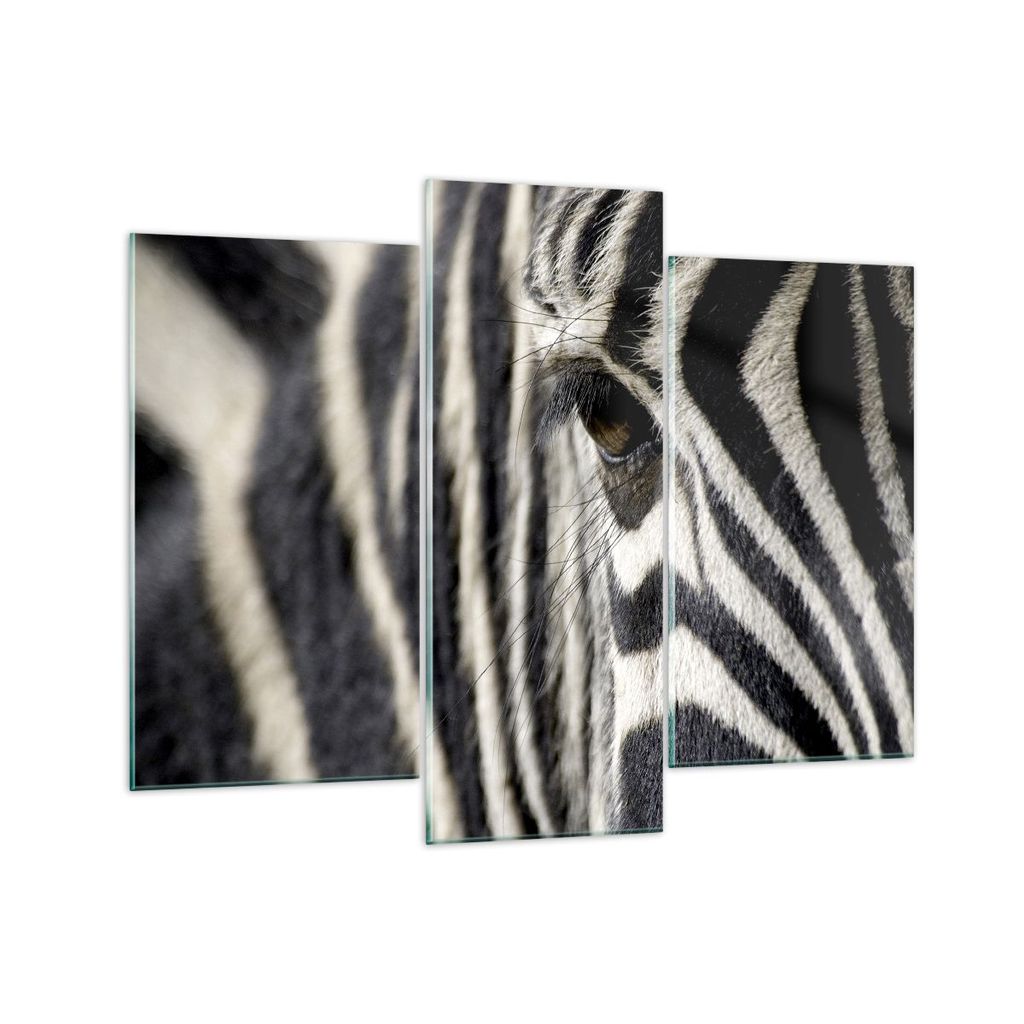 Bilder auf glas - Zebra Streifen Tierwelt Safari - 130x100cm - Glasbilder - Wandbilder - Kunstdruck - zum Aufhängen bereit - Wanddekoration aus Gl...