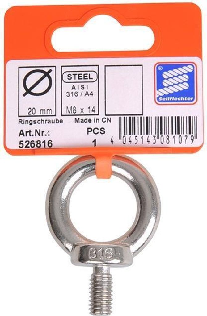Ringschraube M8, A4 RVS AISI 316