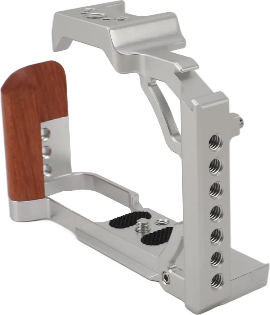 Cage Caméra pour Nikon ZFC avec Poignée en Bois de Rose Ergonomique Argent
