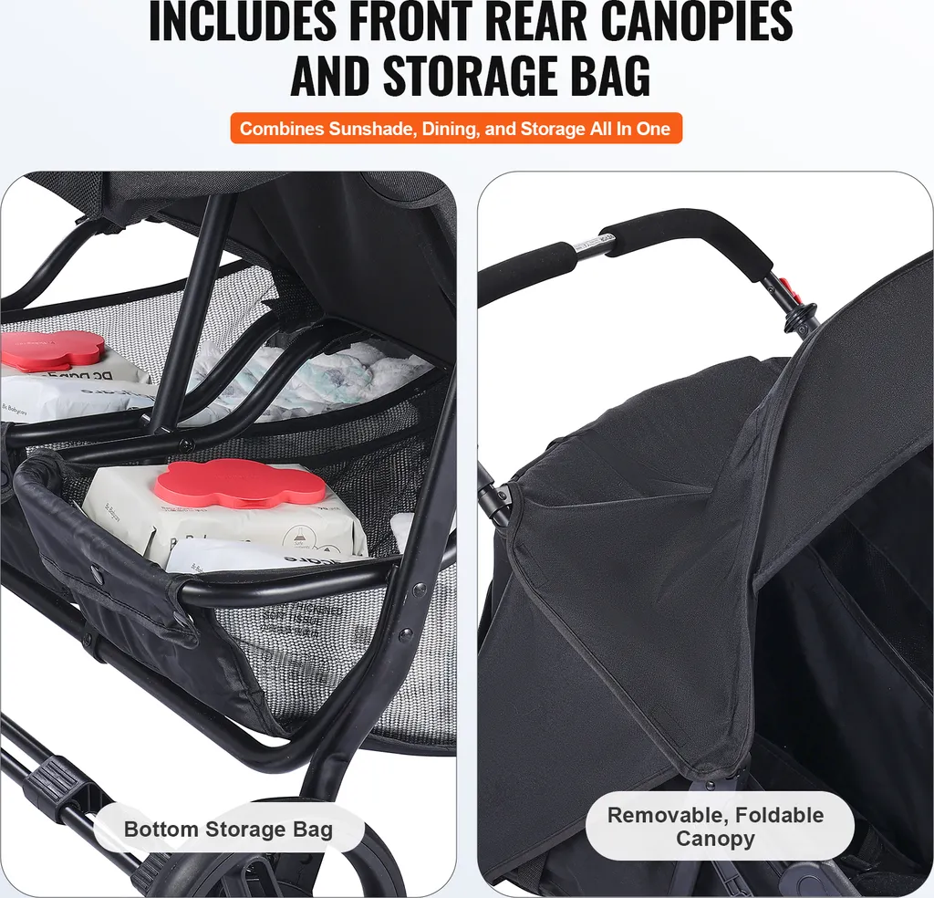 Poussette Double de Voyage Légère avec Accessoires Bébé Inclus VEVOR - 5