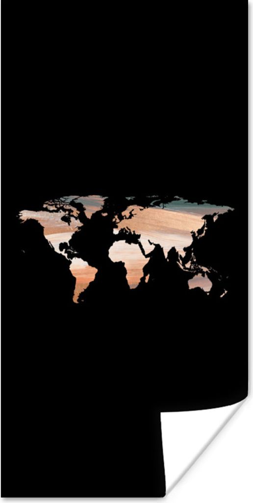 MuchoWow Poster Weltkarte - Farbe - Schwarz 40x80 cm - Dekoration