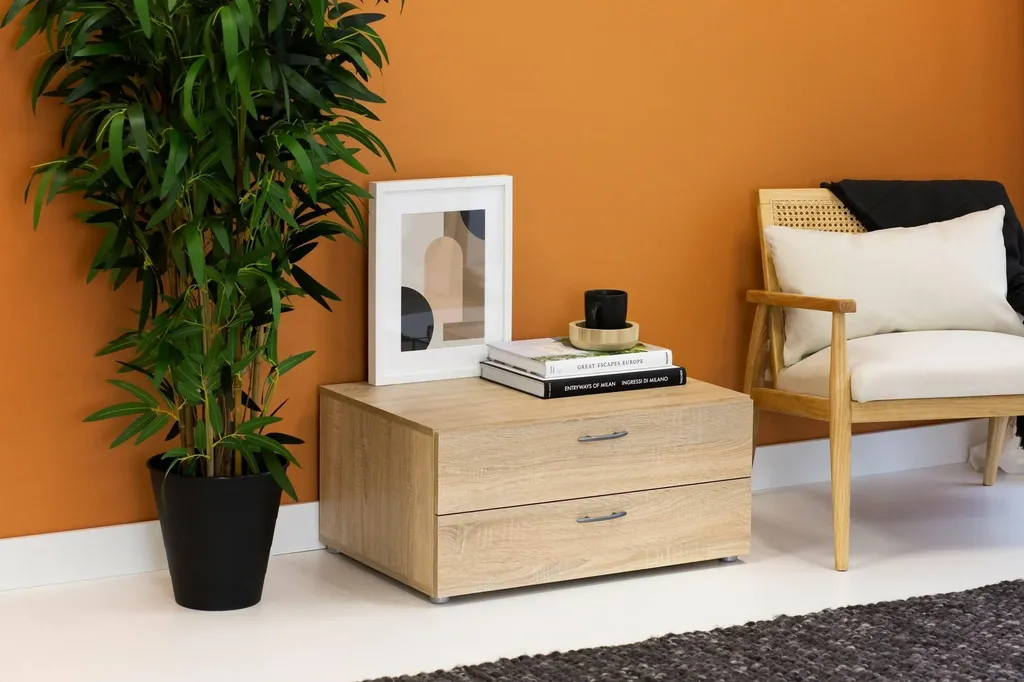 Commode Chêne Brun 2 Tiroirs 74cm de Haut Style Moderne et Robuste