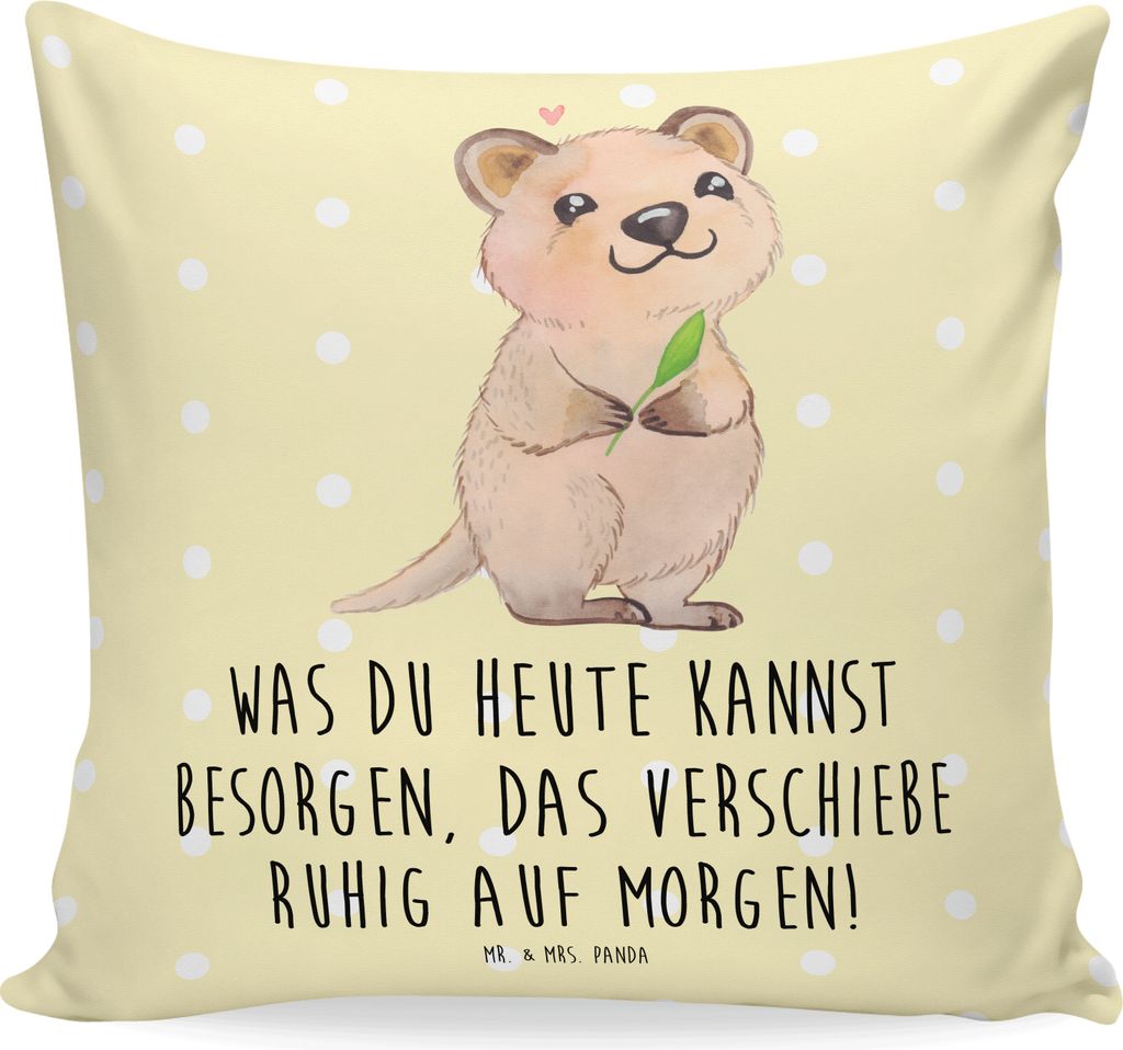 Mr. & Mrs. Panda kuschelkissen 40x40 Quokka Happy - Gelb Pastell - Geschenk, Dekokissen, Verschieben, Sofakissen, Niedliches Tier, Aufschieberitis,...