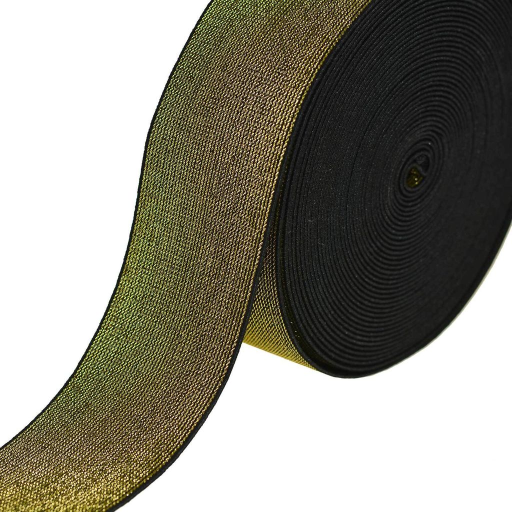 10m edles Glitzer-Gummiband elastisches Glitzerband Gummilitze Flachstrickgummi Variantenwahl, Größe:50mm, Farbe:gold-schwarz