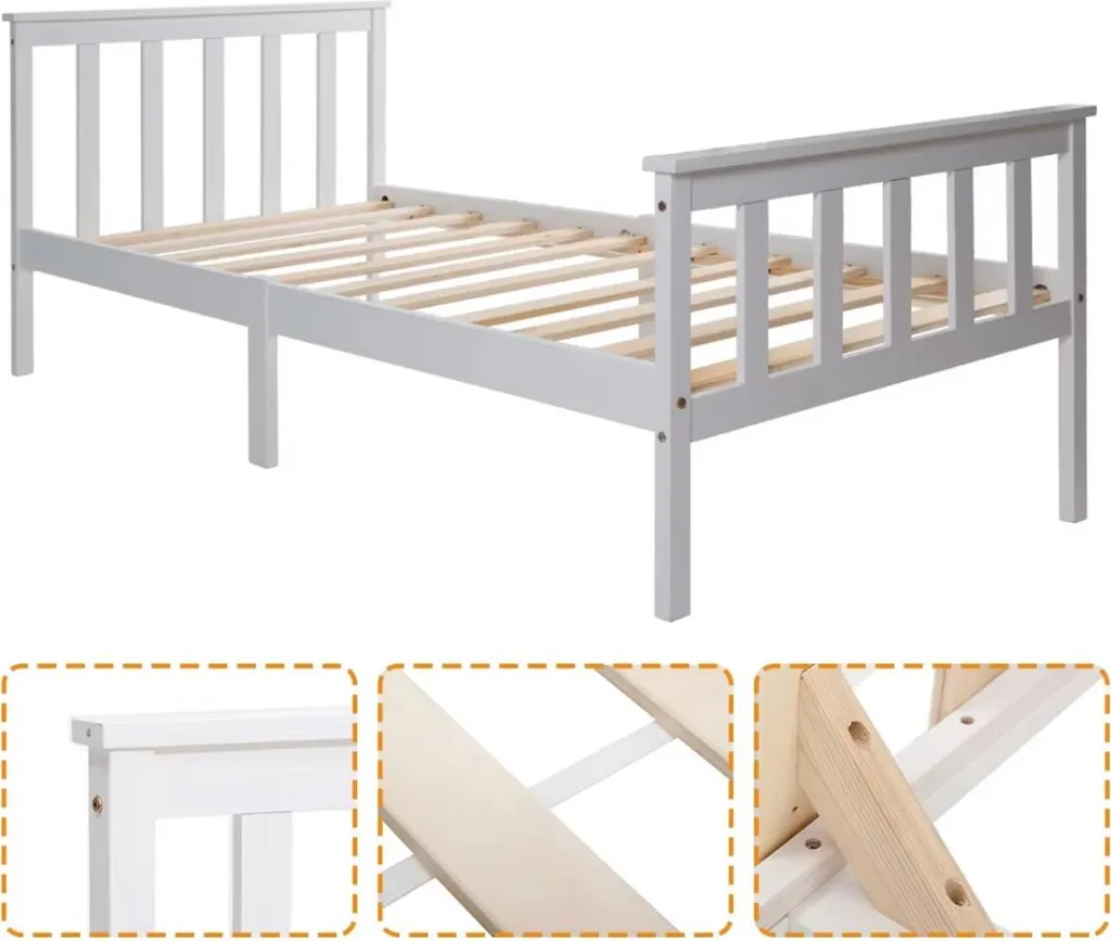 Lit Enfant 90x200 Blanc Gain de Place en Bois Massif pour Petite Chambre