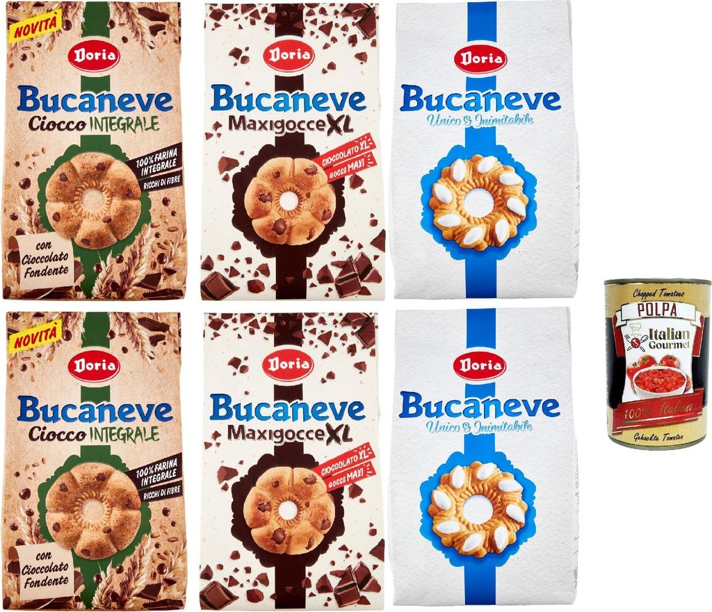 Doria Bucaneve Testpaket, Ciocco Integrale,Classico und Choco XL, Kekse Vollkornkekse mit Vollkornmehl und Dunkler Schokolade, 4x 300g 2x 400g Beut...