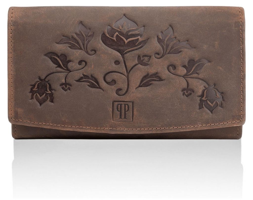 Damen Leder Geldbörse groß braun RFID Paolo Peruzzi T-01-BR