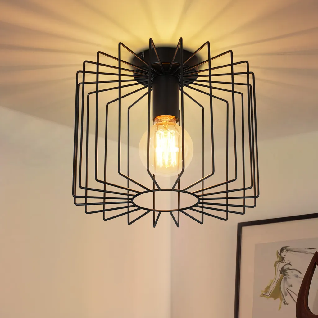 Lustre Plafonnier Rétro en Métal Noir pour Éclairage Intérieur Design