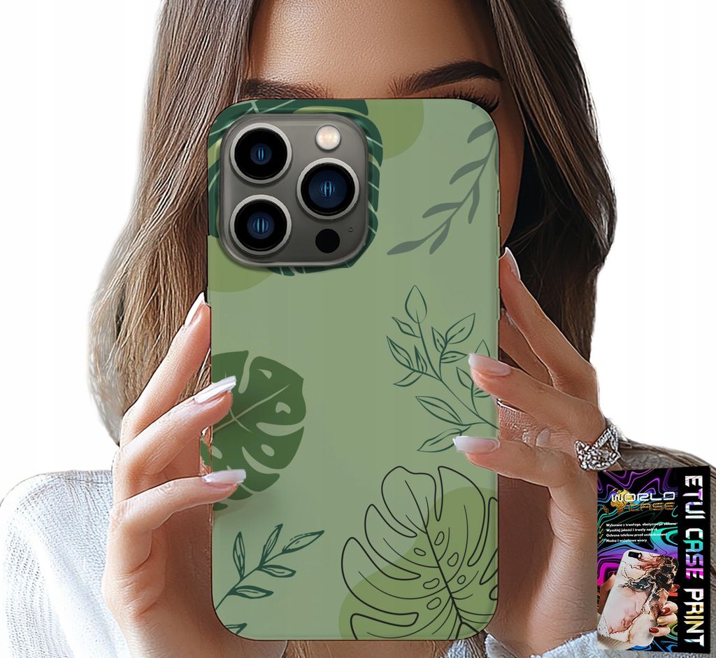Fall Für Iphone 15 Pro Max - Grüne Blätter Florale Muster Zurück