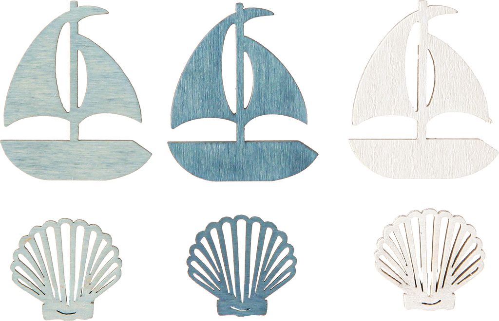 Holz Streuteile Muschel Boot Blau Weiß Maritim Deko 72 Stück