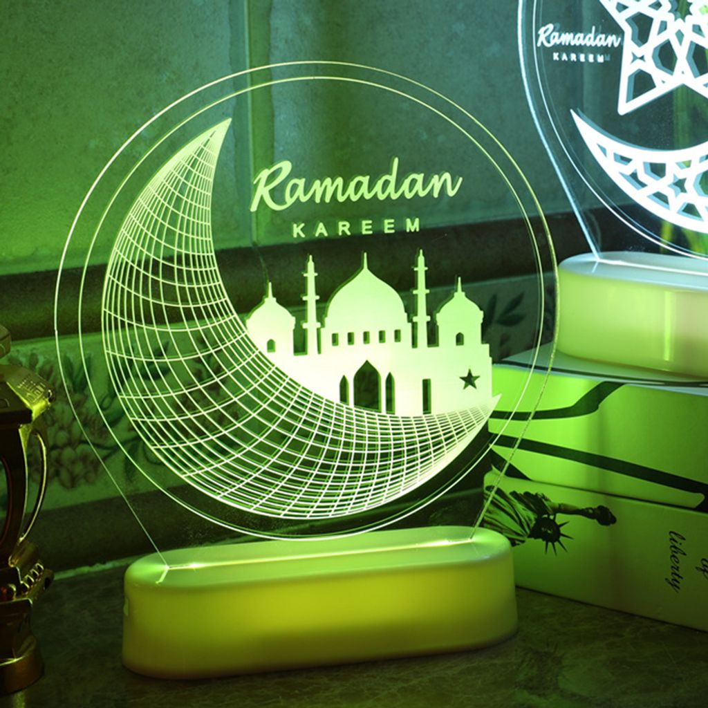 3D-nachtlampje, tafellamp, bureaulamp, ramadan, maanlampje, Mubarak Ramadan Eid, ledlamp, Eid-decoratieverlichting, werkt op batterijen, decoratieve maanlamp voor thuis, slaapkamerdecoratie