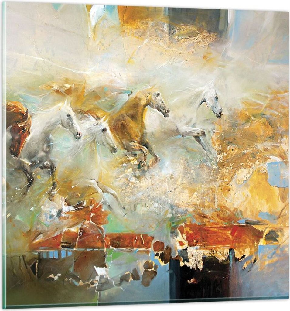 Bilder auf glas - Einteilig - Pferde Galopp Modern - 70x70cm - Glasbilder - Wandbilder - Bilder - zum Aufhängen bereit - Wanddekoration aus Glas -...