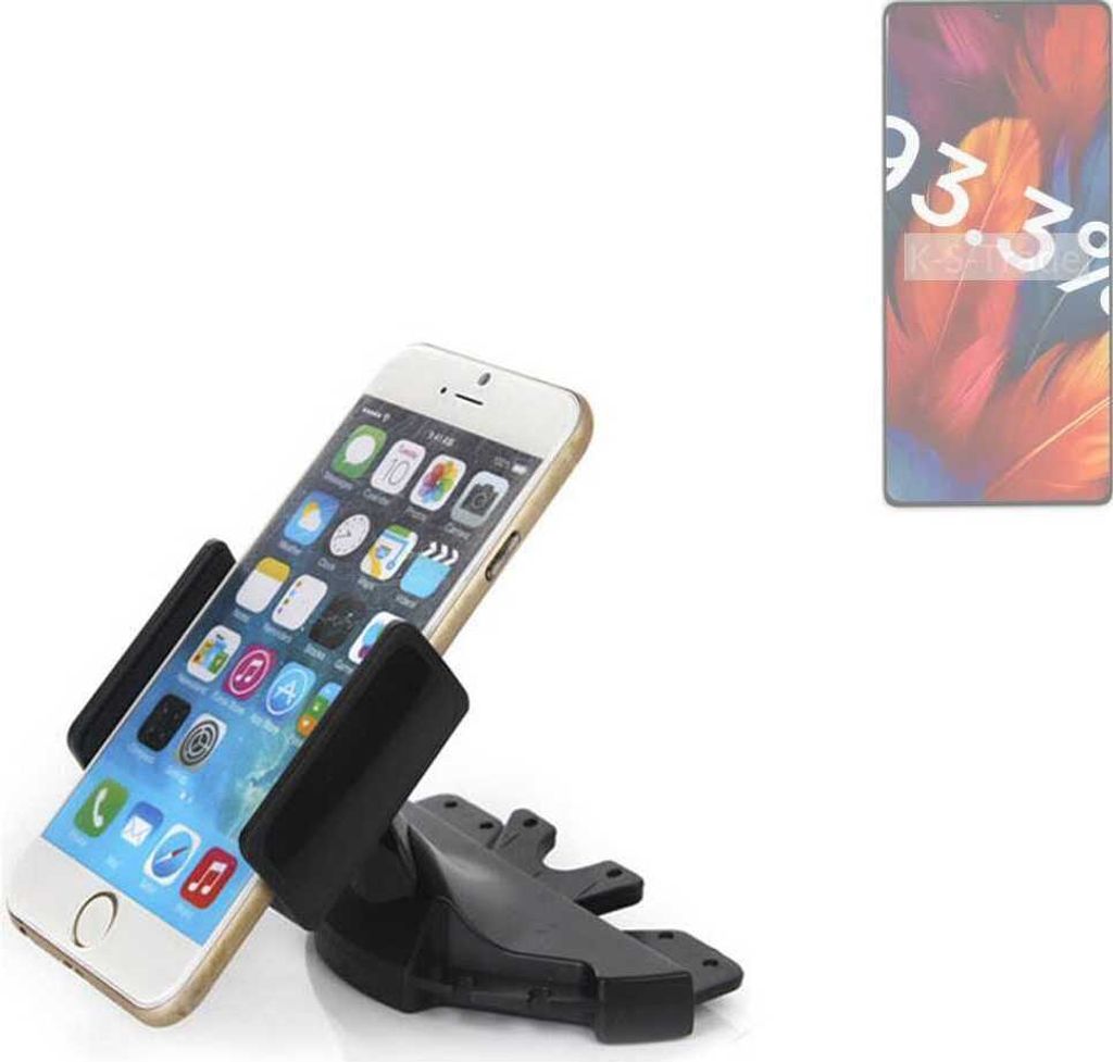 K-S-Trade CD Schlitz Halterung kompatibel mit Xiaomi Redmi Note 13 LTE Autohalterung KFZ-Halter Radio Handy Halterung 360° drehbar schwarz