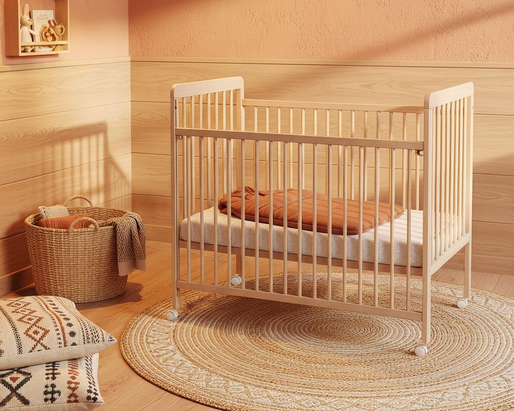 Webaby Lettino LIVO In Legno Di Faggio 60x120 Cm – Sponda Scorrevole, 3 Altezze, 4 Ruote Frenanti, Bianco