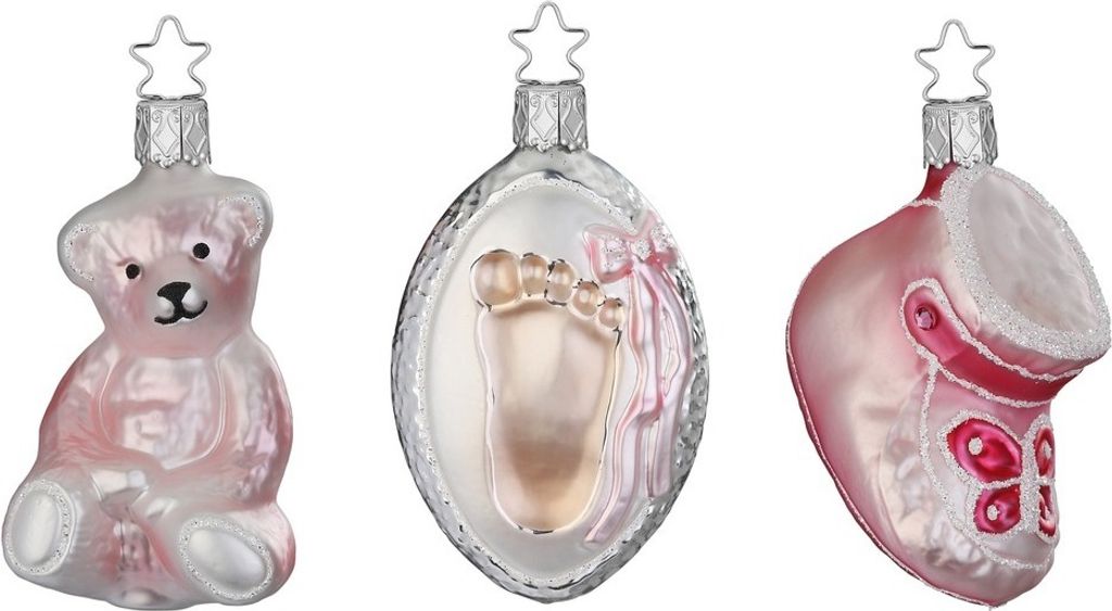 Christbaumschmuck Glas Geschenkset Baby Mädchen 7,5-9cm rosa 3-teilig