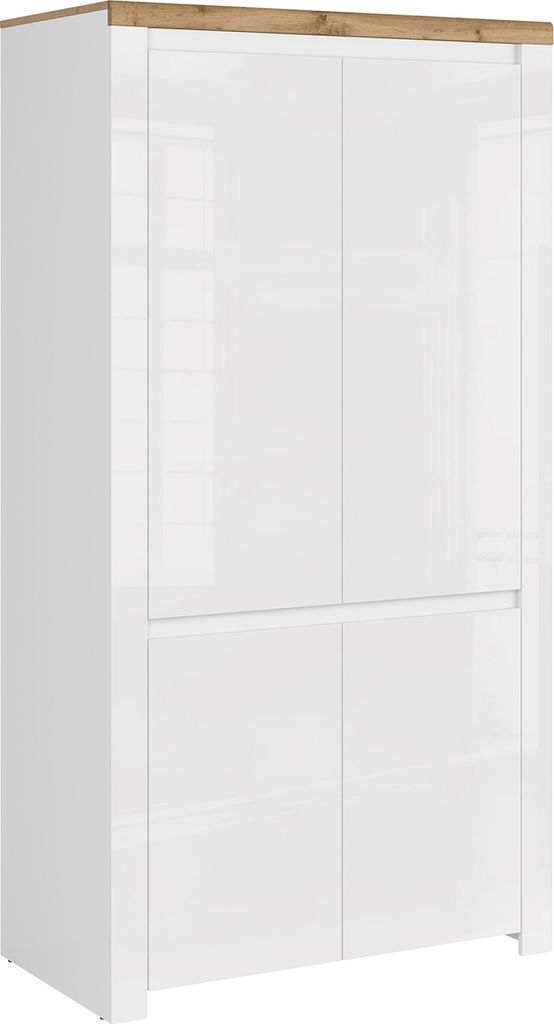 Kondela Vilgo 4D viertüriger Kleiderschrank – Weißglanz / Wotan-Eiche
