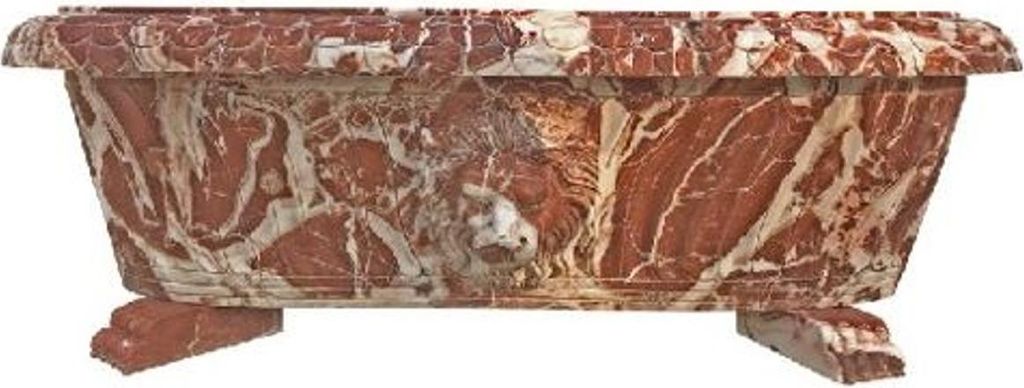 Casa Padrino Luxus Barock Badewanne Löwenkopf Rot / Weiß 180 cm - Freistehende Marmor Badewanne - Bad Accessoires - Edel & Prunkvoll