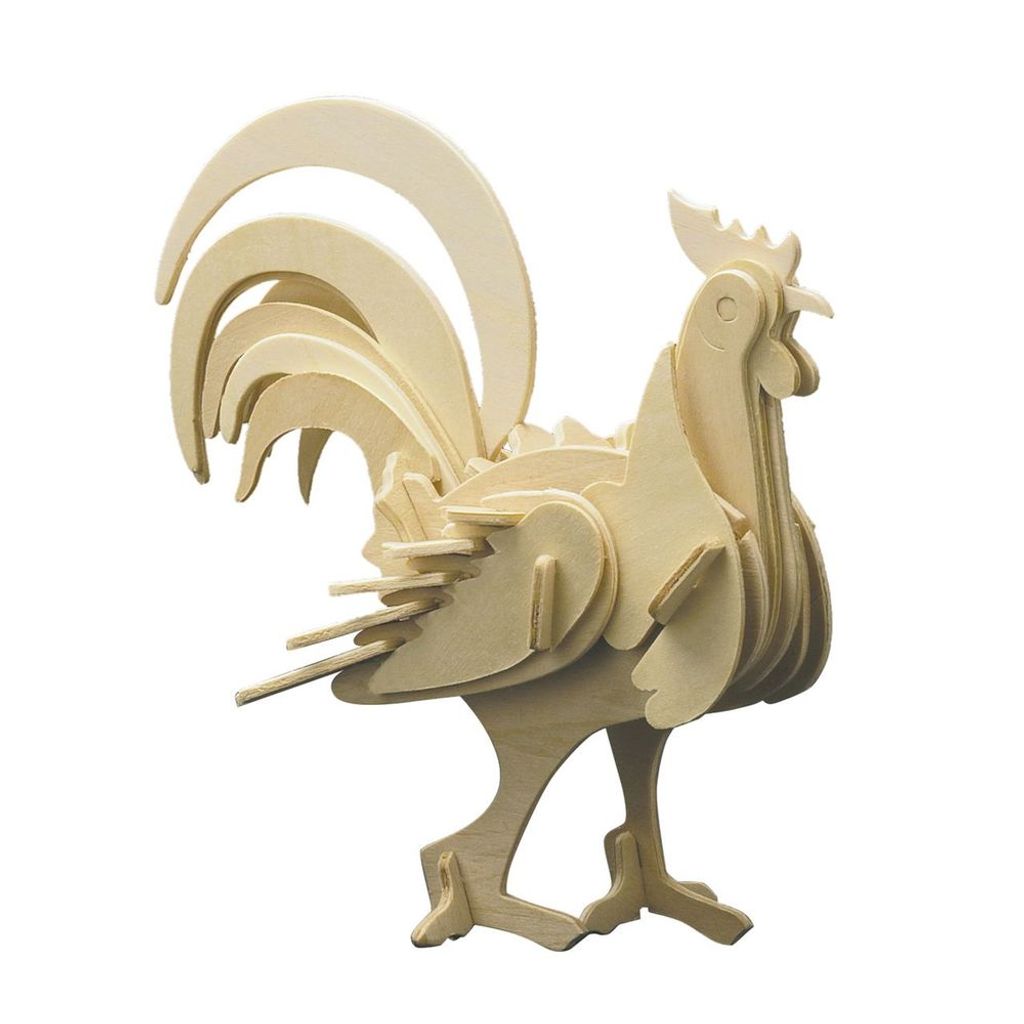 Pebaro 860/1 Holzbausatz Hahn, 3D Puzzle, Modellbausatz, Basteln mit Holz, Holzpuzzle Tier, vorgestanzte Holzplatte, inkl. Schmirgelpapier, ausbrec...