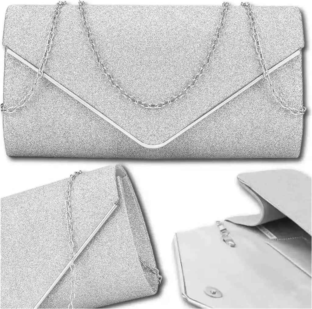 Borsa Donna Argento Broccato | Elegante Pochette Tracolla 23x12cm