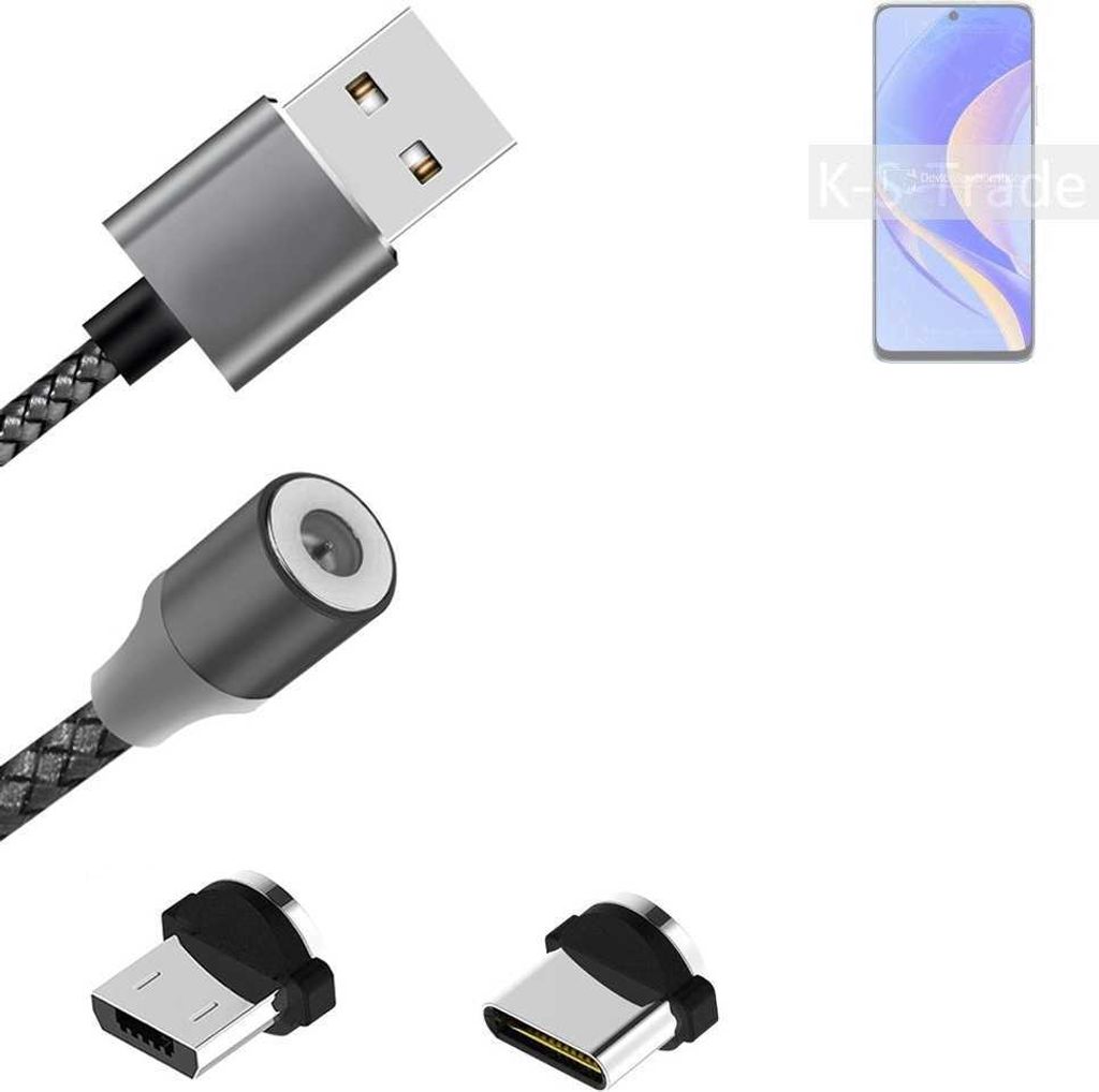 K-S-Trade Hochwertiges Magnet-Lade-kabel Sync-Kabel Daten-Kabel für Huawei Enjoy 50 Pro mit USB-Typ-C-Anschluss und Micro-USB-Anschluss 2A bis zu