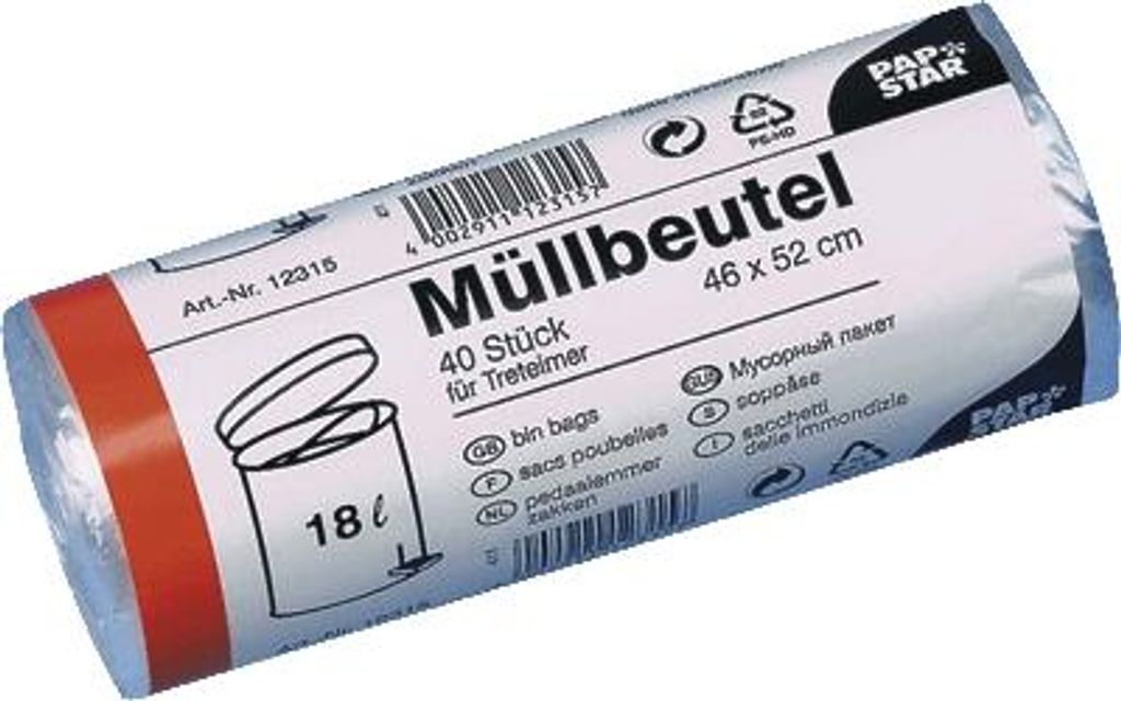 STARPAK Mülleimerbeutel HDPE 18 Liter weiß 40 Beutel Produktbild 