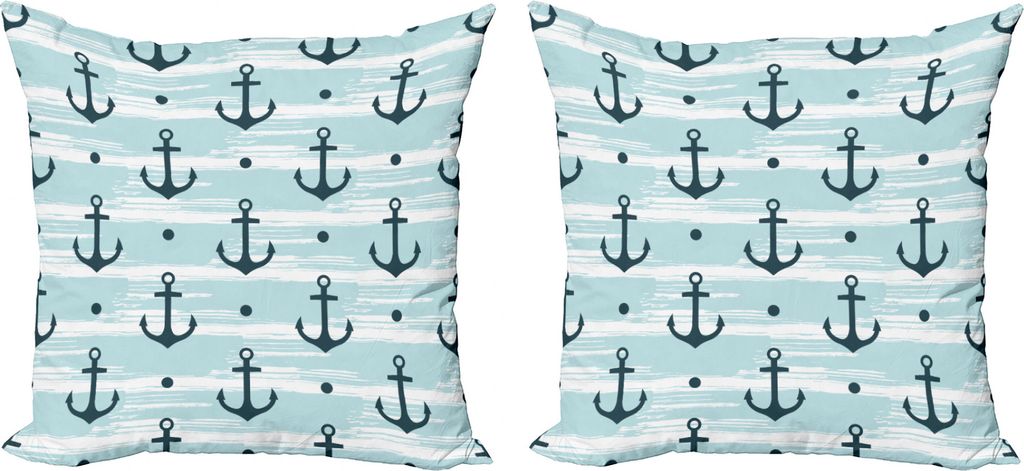 ABAKUHAUS Anker Kissenbezug Set (2Stück), Muster mit Anker, doppelseitiges Digitaldruckdekor mit Reißverschluss, 50 cm, Blassblau Dunkelgrün
